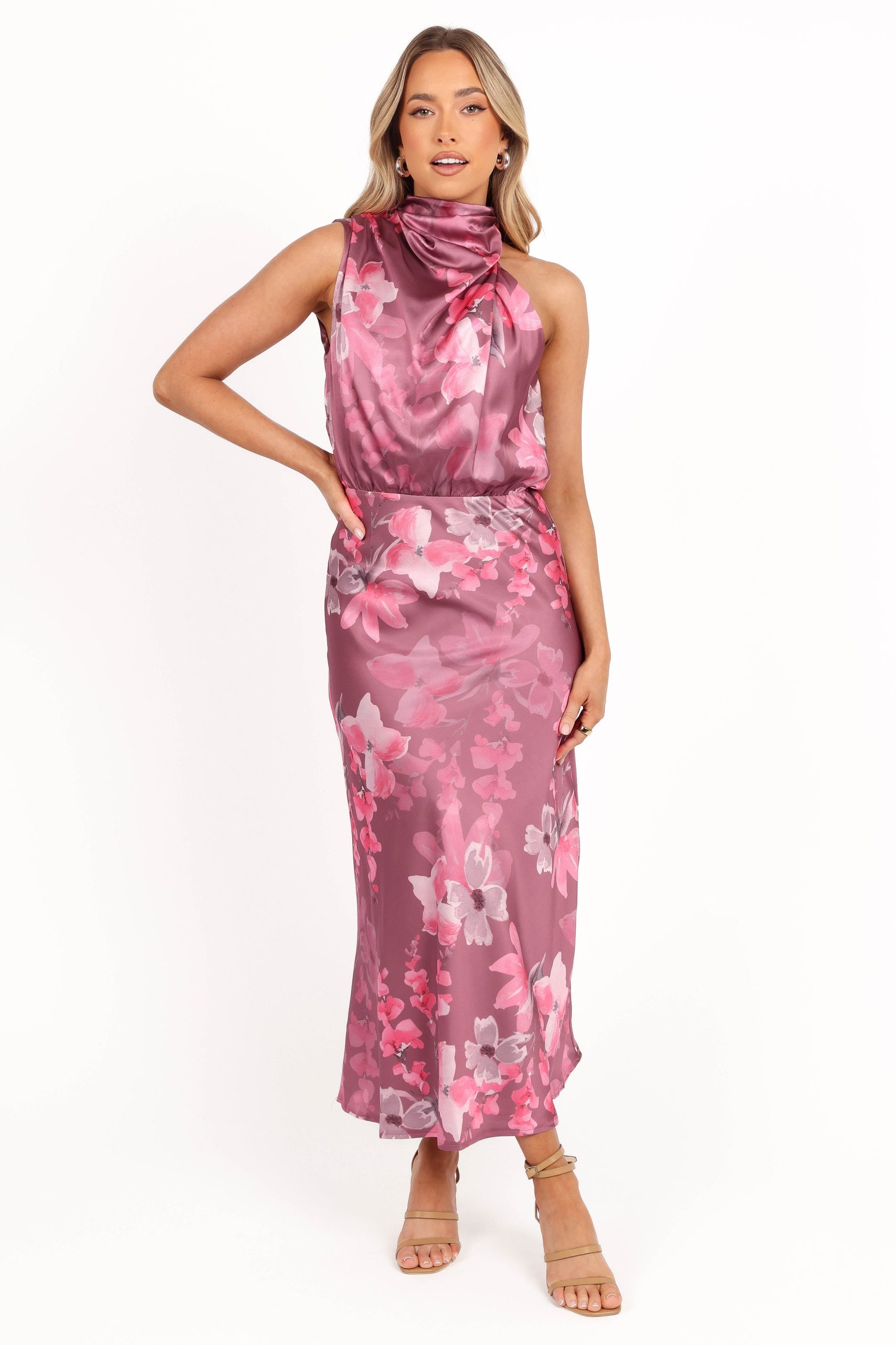 Anabelle Halter Neck Midi Dress - Dark Rose Floral - Image 3
