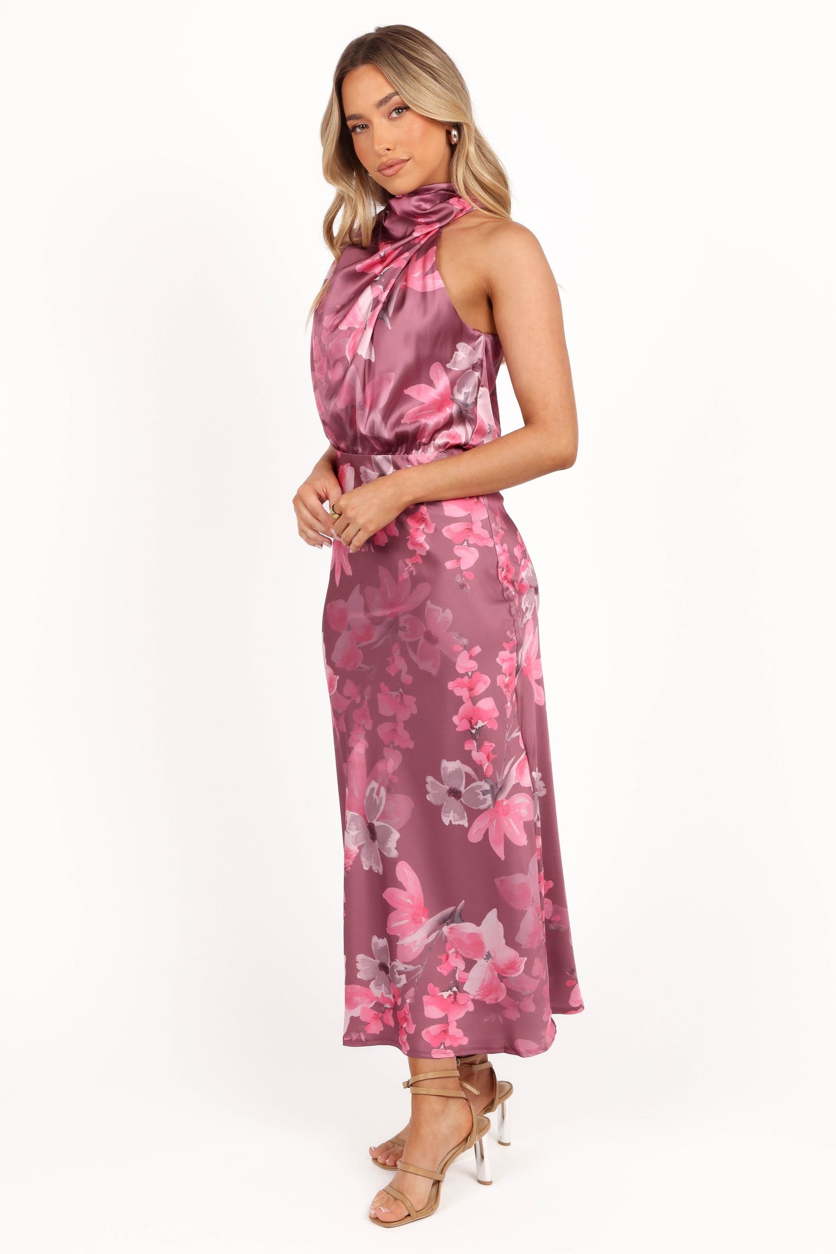 Anabelle Halter Neck Midi Dress - Dark Rose Floral - Image 4
