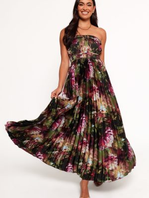 Angelique Strapless Maxi Dress - Grey Blurred Floral