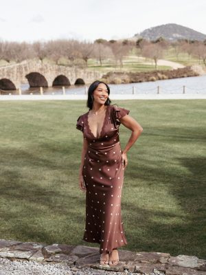 Arella Maxi Dress - Brown Polka Dot