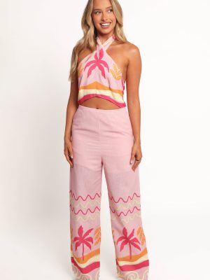 Aryn Halterneck Jumpsuit - Pink Palm