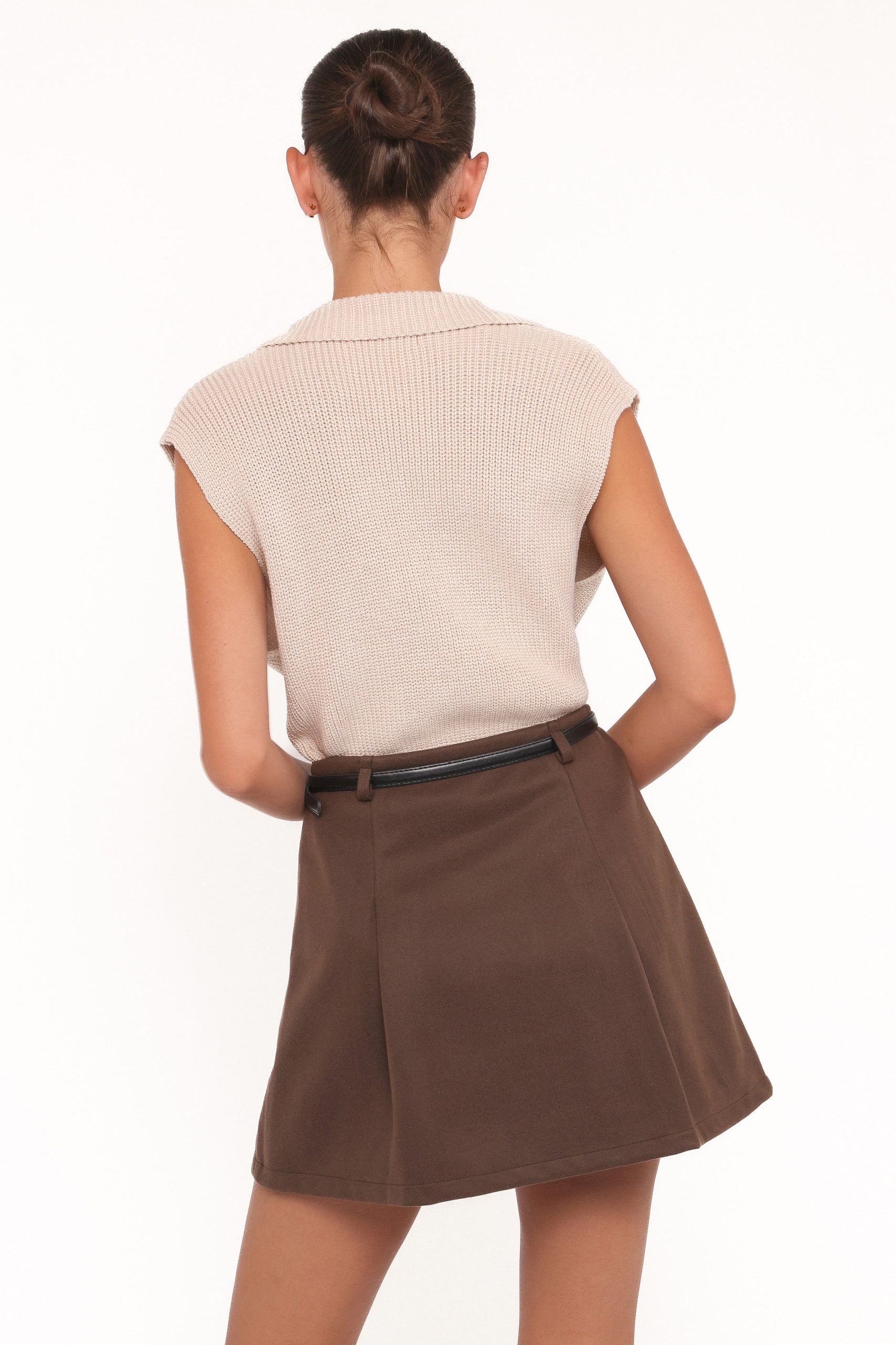 Cassia Belted A-Line Skirt - Chocolate Brown - Image 4