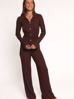 Aylia Ribbed Knit Set - Chocolate