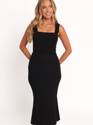 Balla Rib Knit Midi Skirt - Black