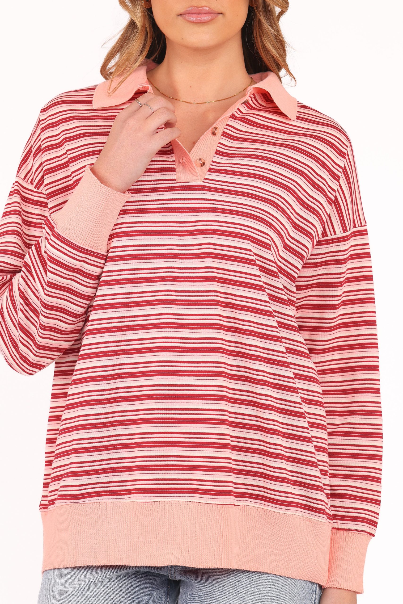 Beau Long Sleeve Jersey Top - Pink Stripe - Image 3