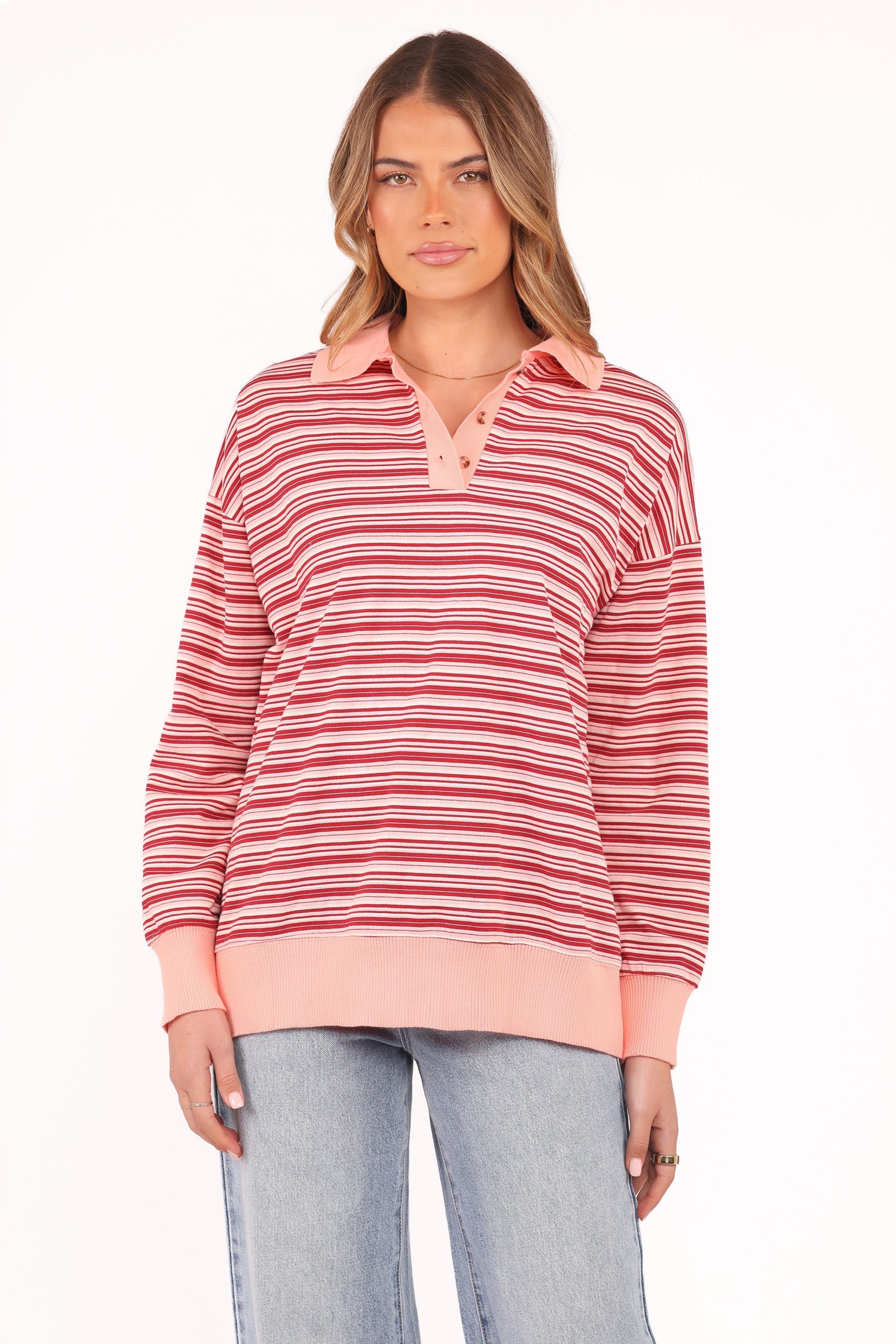 Beau Long Sleeve Jersey Top - Pink Stripe - Image 2
