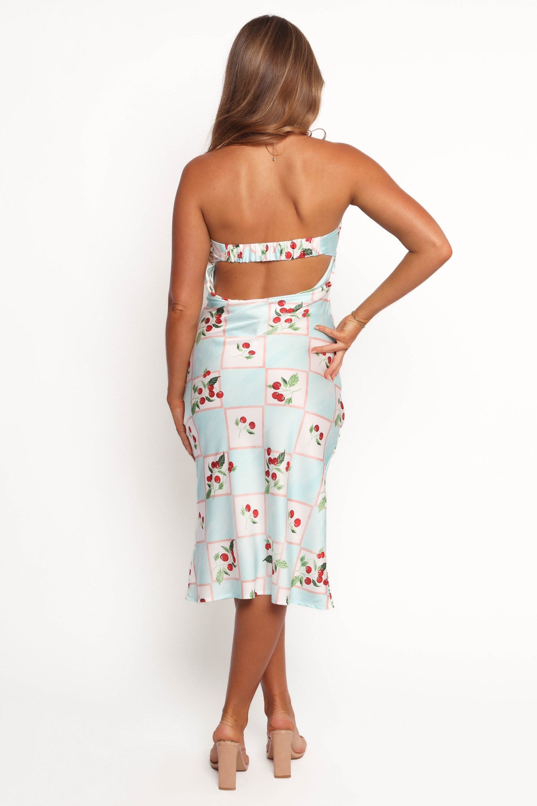 Benton Strapless Midi Dress - Cherry Print - Image 3