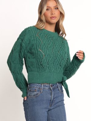 Birdie Tie Side Knit Sweater - Emerald