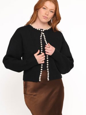 Bloom Pearl Knit Cardigan - Black