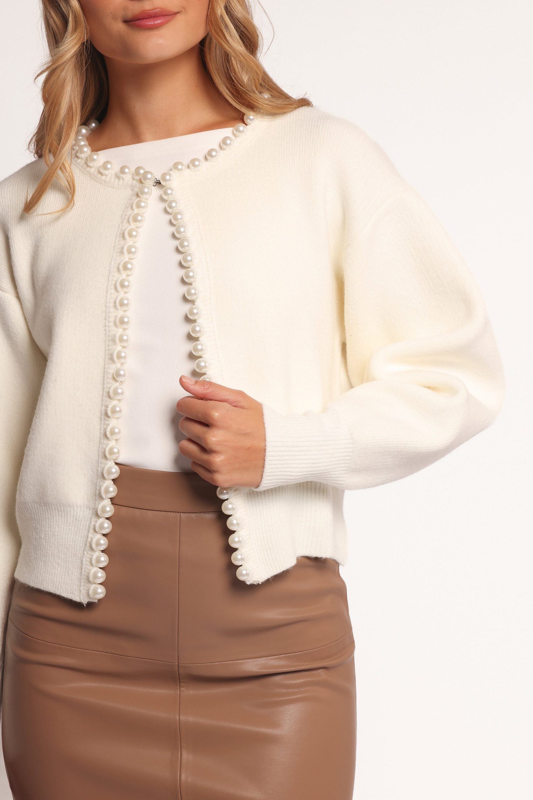 Bloom Pearl Knit Cardigan - Cream - Image 3
