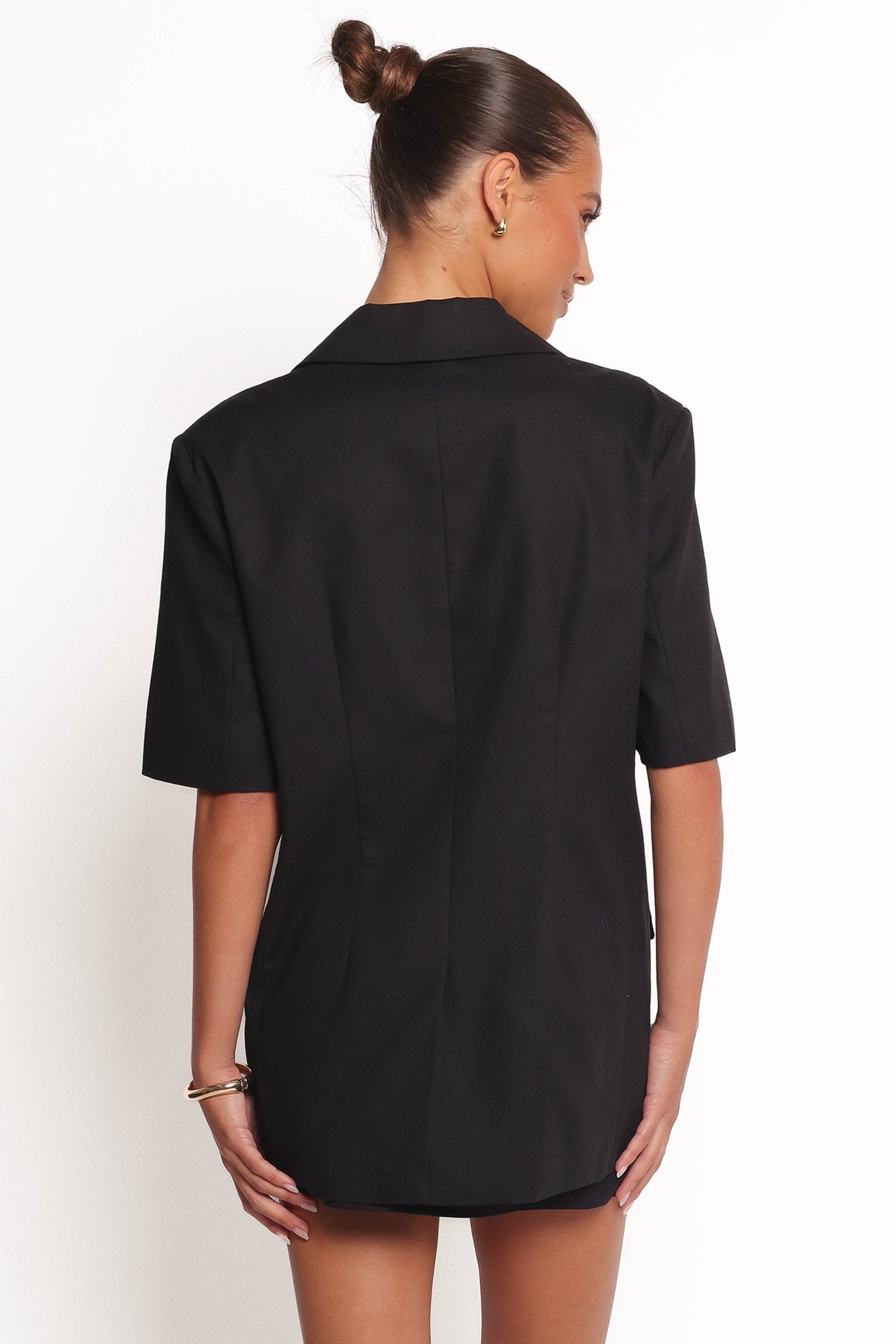 Brielle Short Sleeve Blazer Top - Black - Image 4
