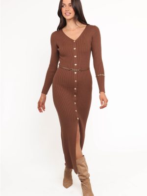 Brydie Long Sleeve Midi Dress - Chocolate Brown