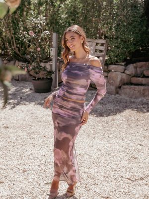 Caelira Skirt - Pink/Brown Print