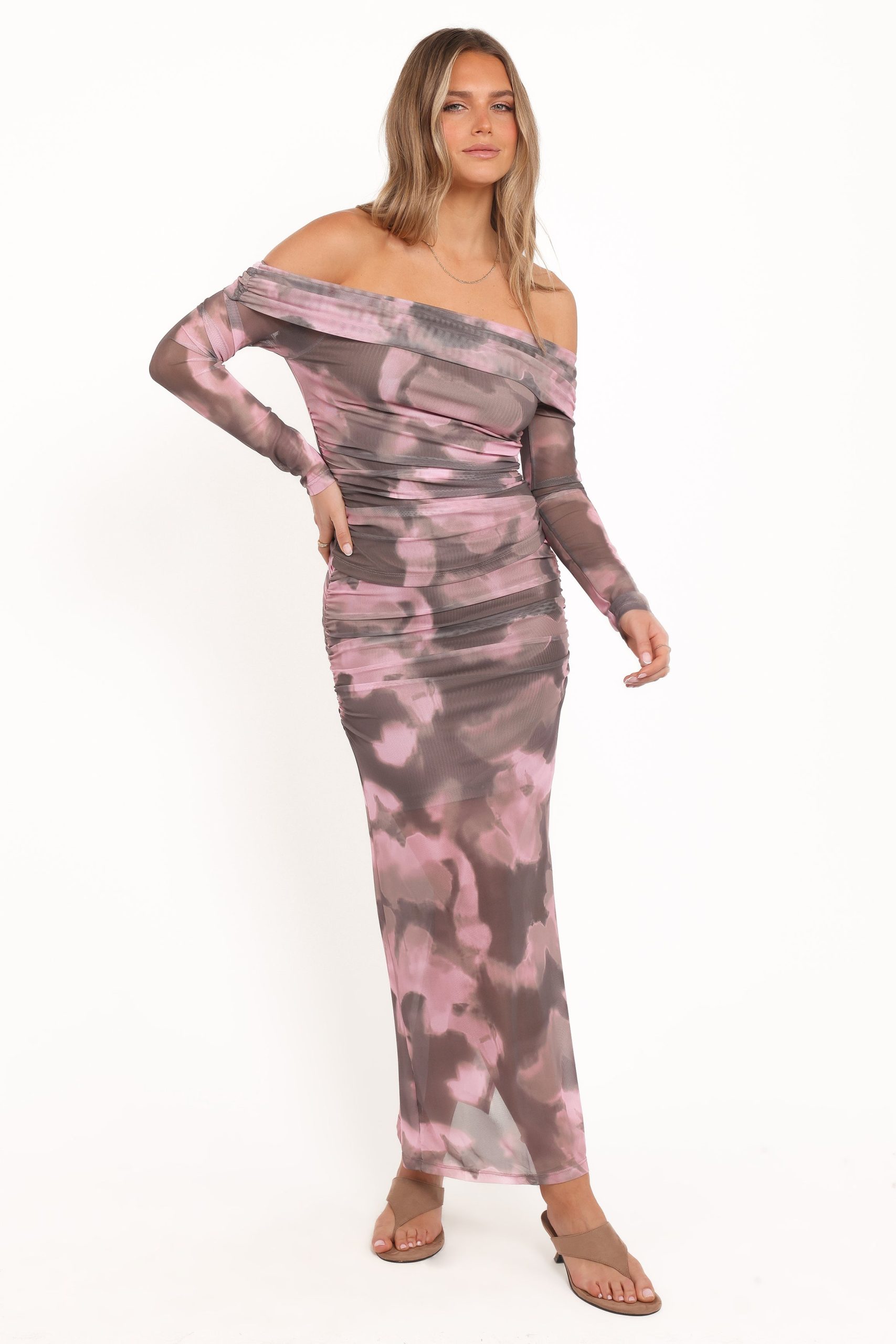 Caelira Off Shoulder Top - Pink/Brown Print - Image 6