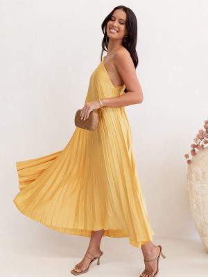 Cali One Shoulder Midi Dress - Saffron