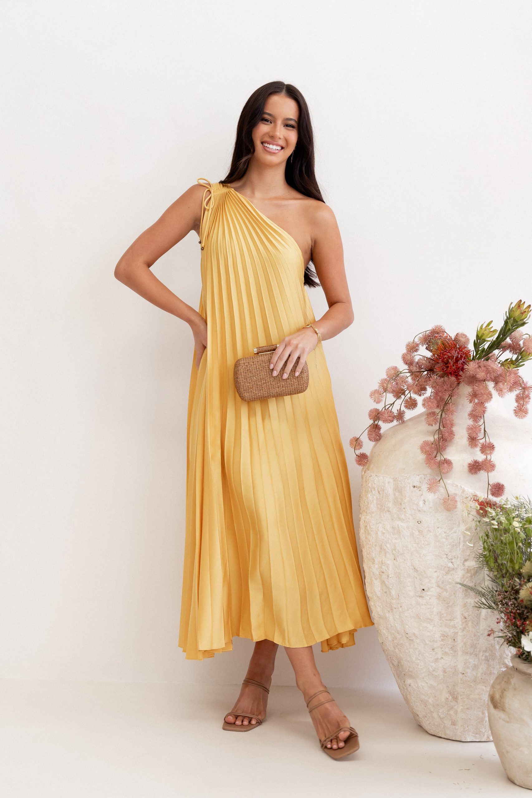 Cali One Shoulder Midi Dress - Saffron - Image 2