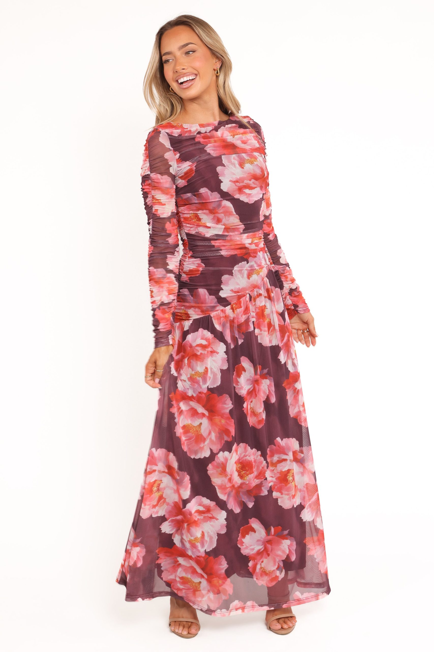 Calypso Long Sleeve Maxi Dress - Burgundy Peony - Image 2