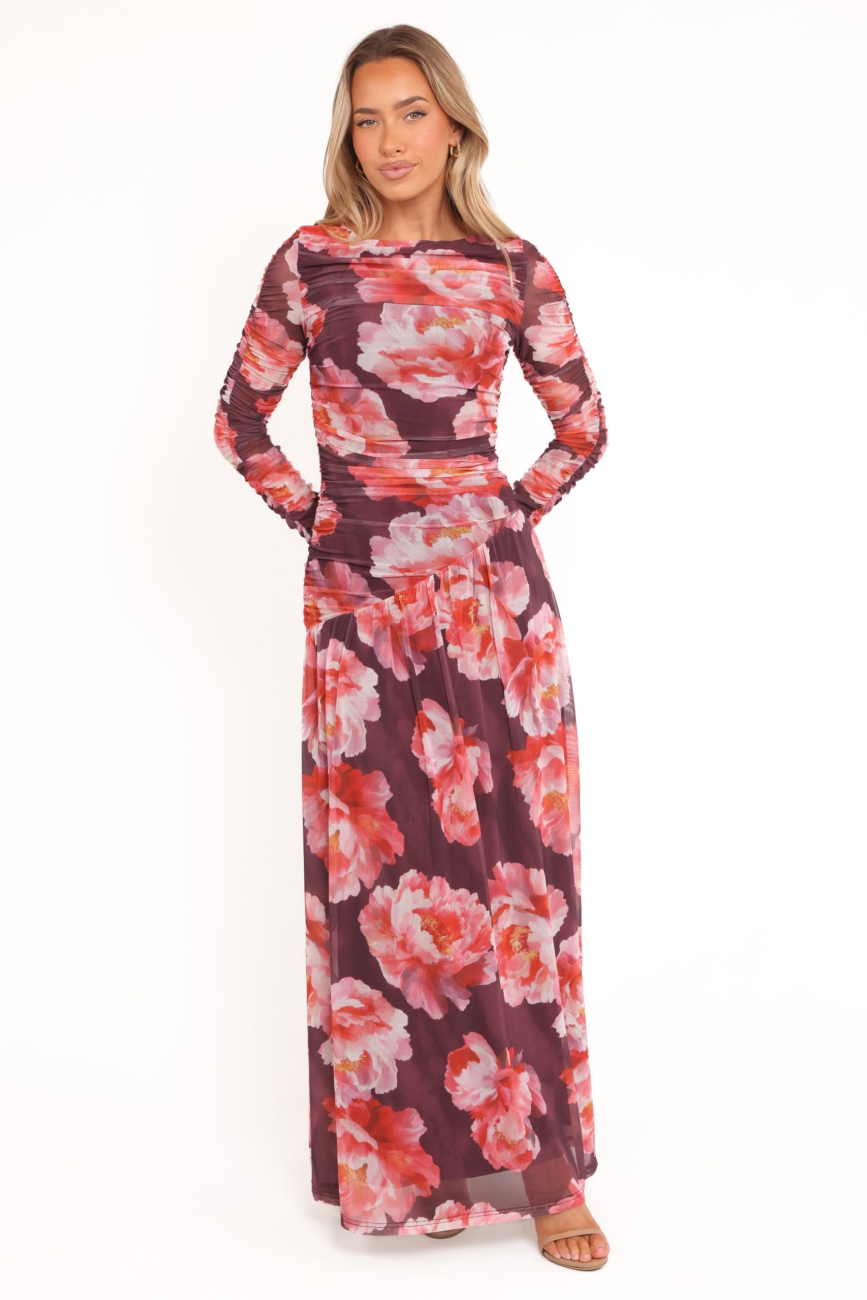 Calypso Long Sleeve Maxi Dress - Burgundy Peony - Image 6