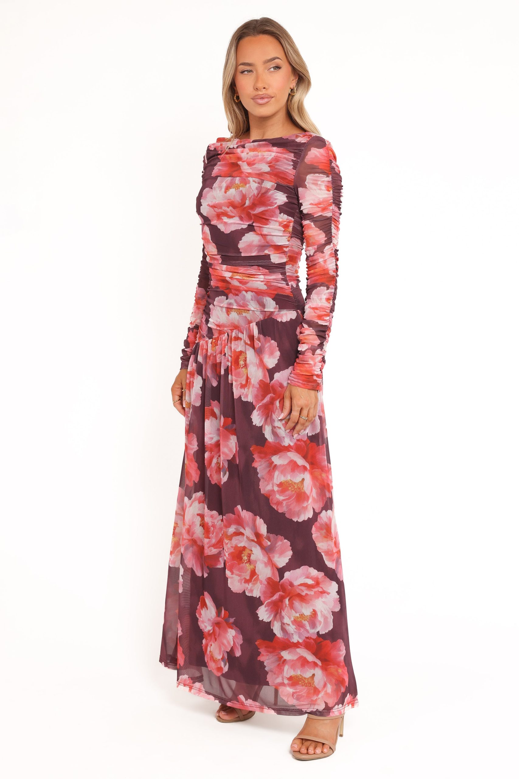 Calypso Long Sleeve Maxi Dress - Burgundy Peony - Image 4