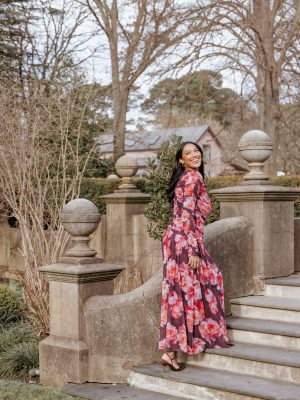 Calypso Long Sleeve Maxi Dress - Burgundy Peony