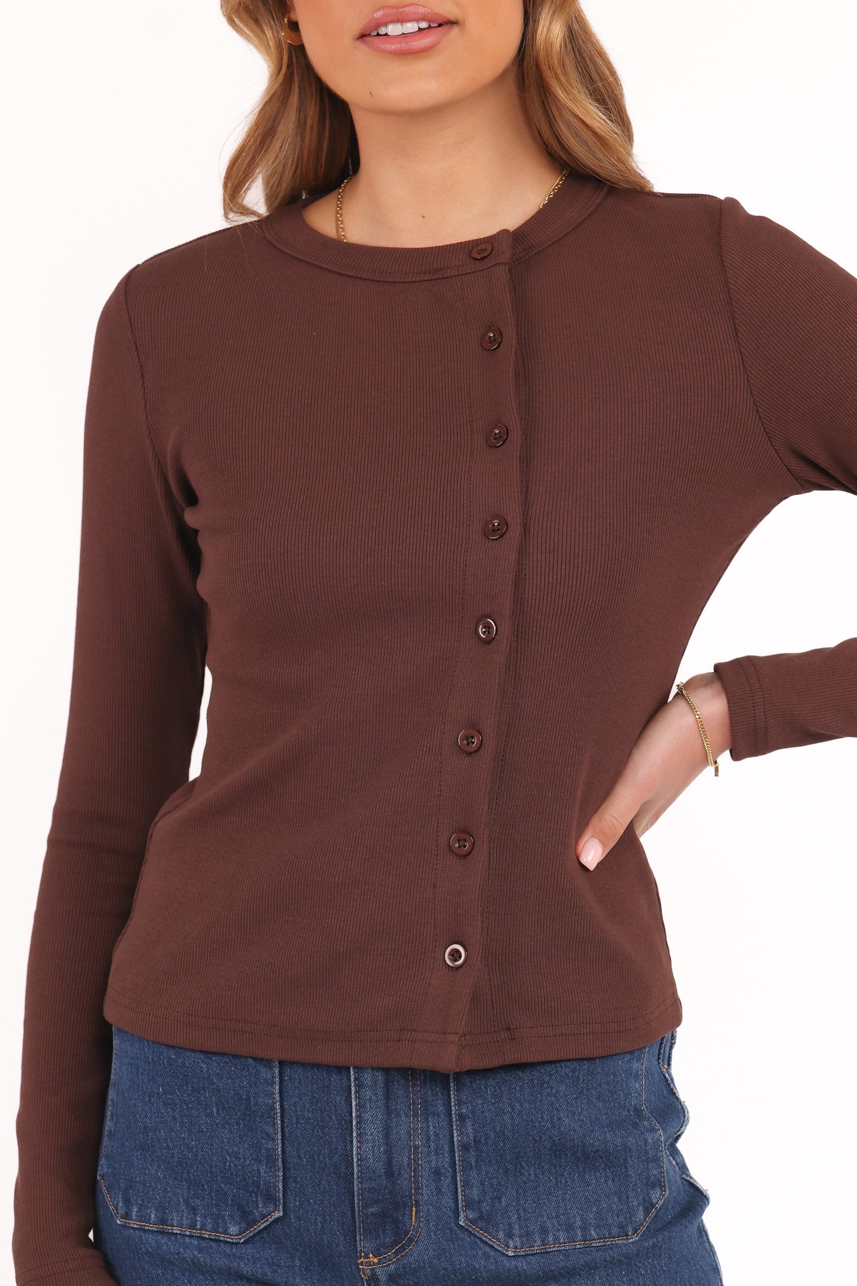Cass Long Sleeve Top - Chocolate Brown - Image 3