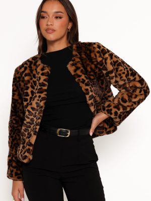 Cassia Faux Fur Leopard Crop Jacket - Leopard