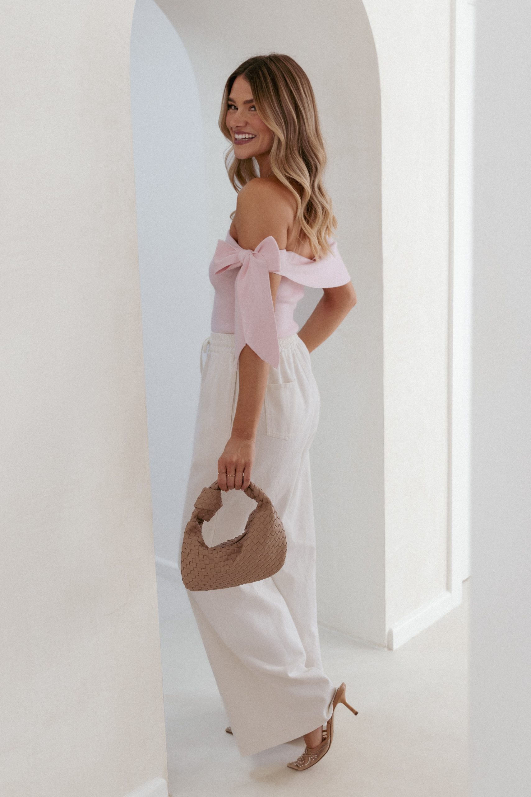 Charama Off Shoulder Knit Top - Pink - Image 8