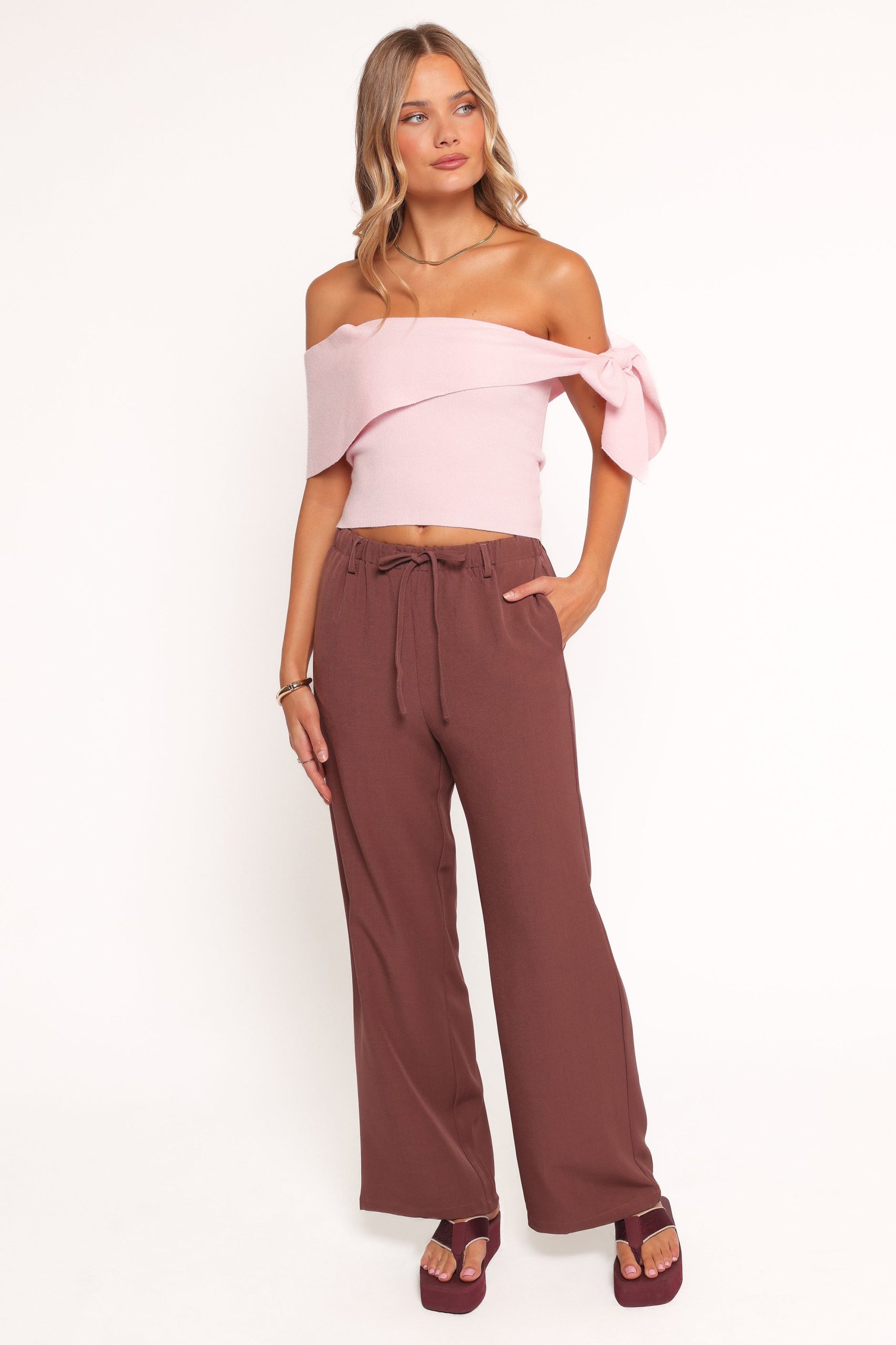 Charama Off Shoulder Knit Top - Pink - Image 6