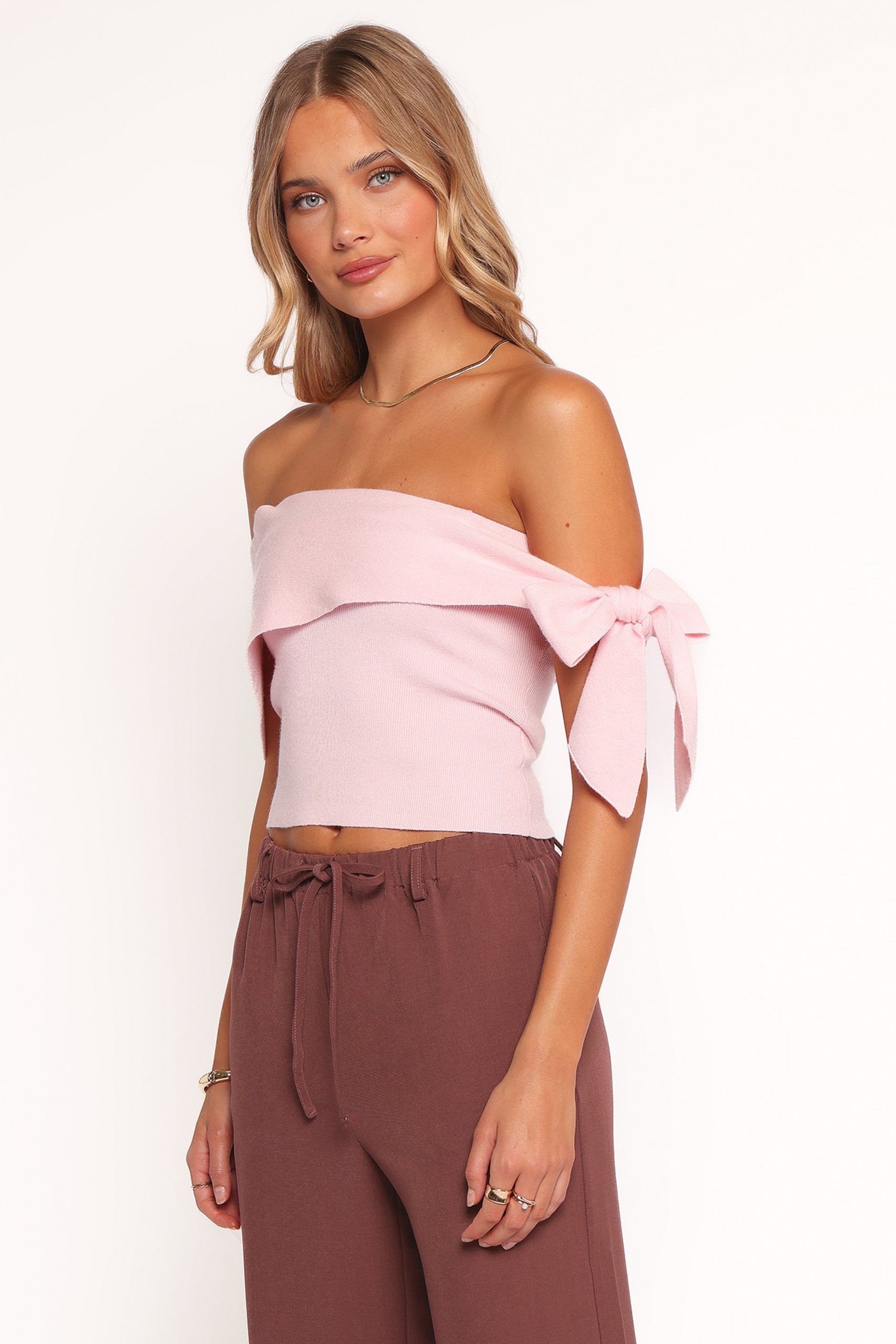 Charama Off Shoulder Knit Top - Pink - Image 4