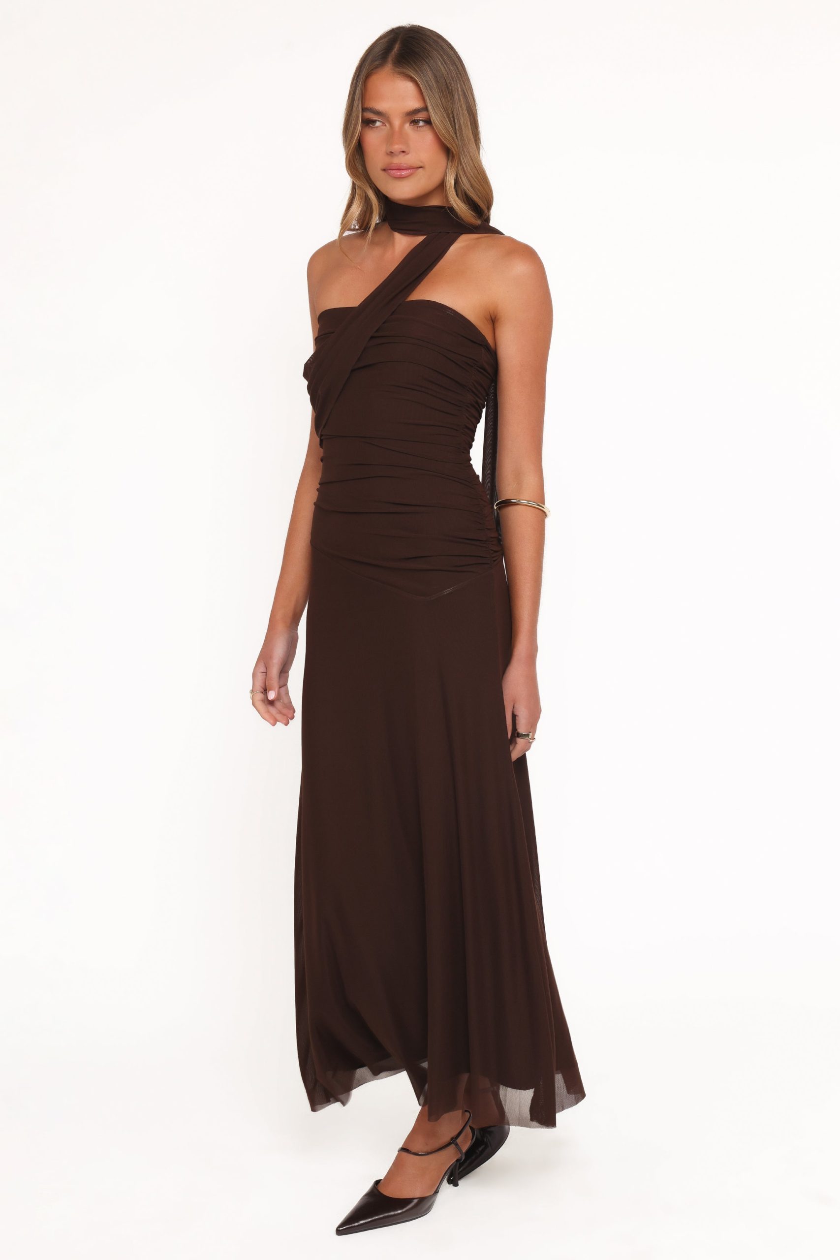 Charly One Shoulder Maxi Dress - Brown - Image 4