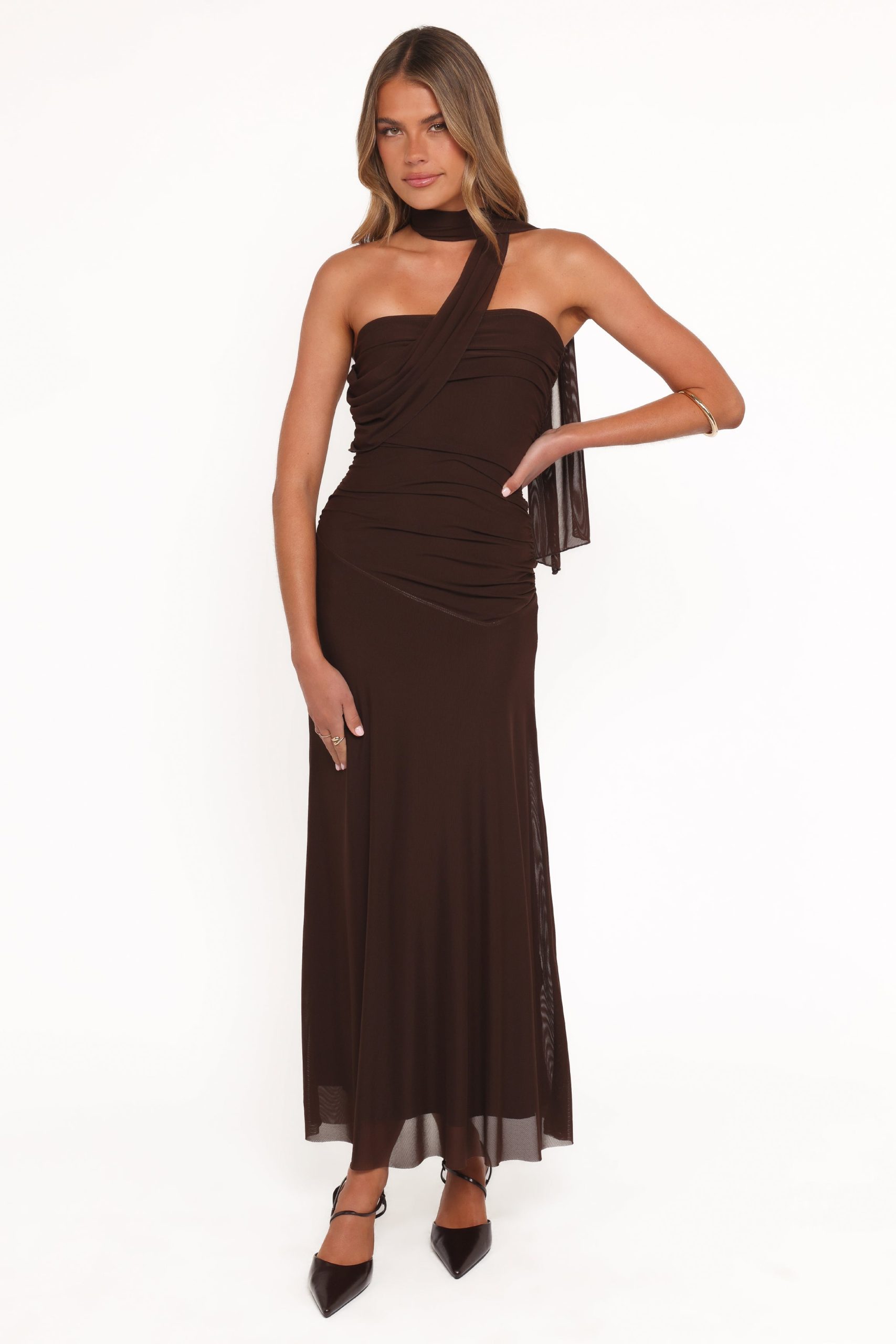 Charly One Shoulder Maxi Dress - Brown - Image 2