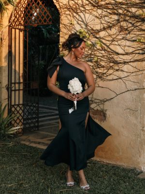 Charmed One Shoulder Midi Dress - Black