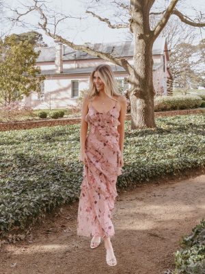 Ciao Ruffles Maxi Dress - Pale Pink Floral