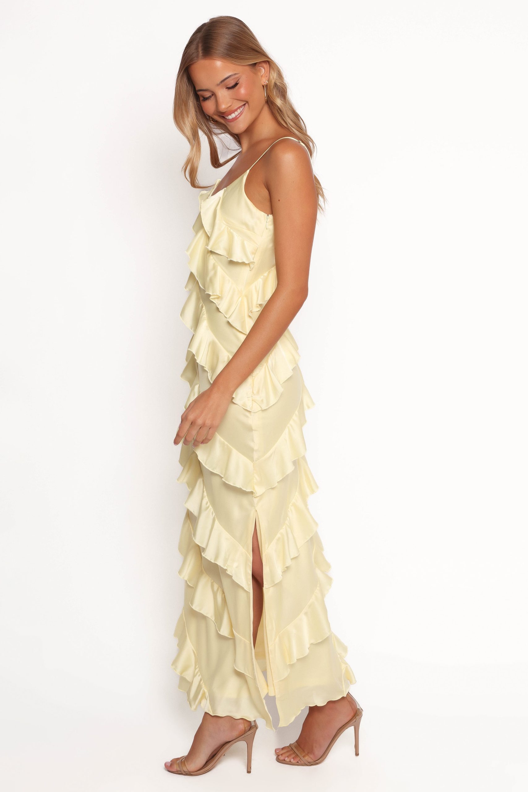 Ciao Ruffles Maxi Satin Dress - Pale Yellow - Image 5