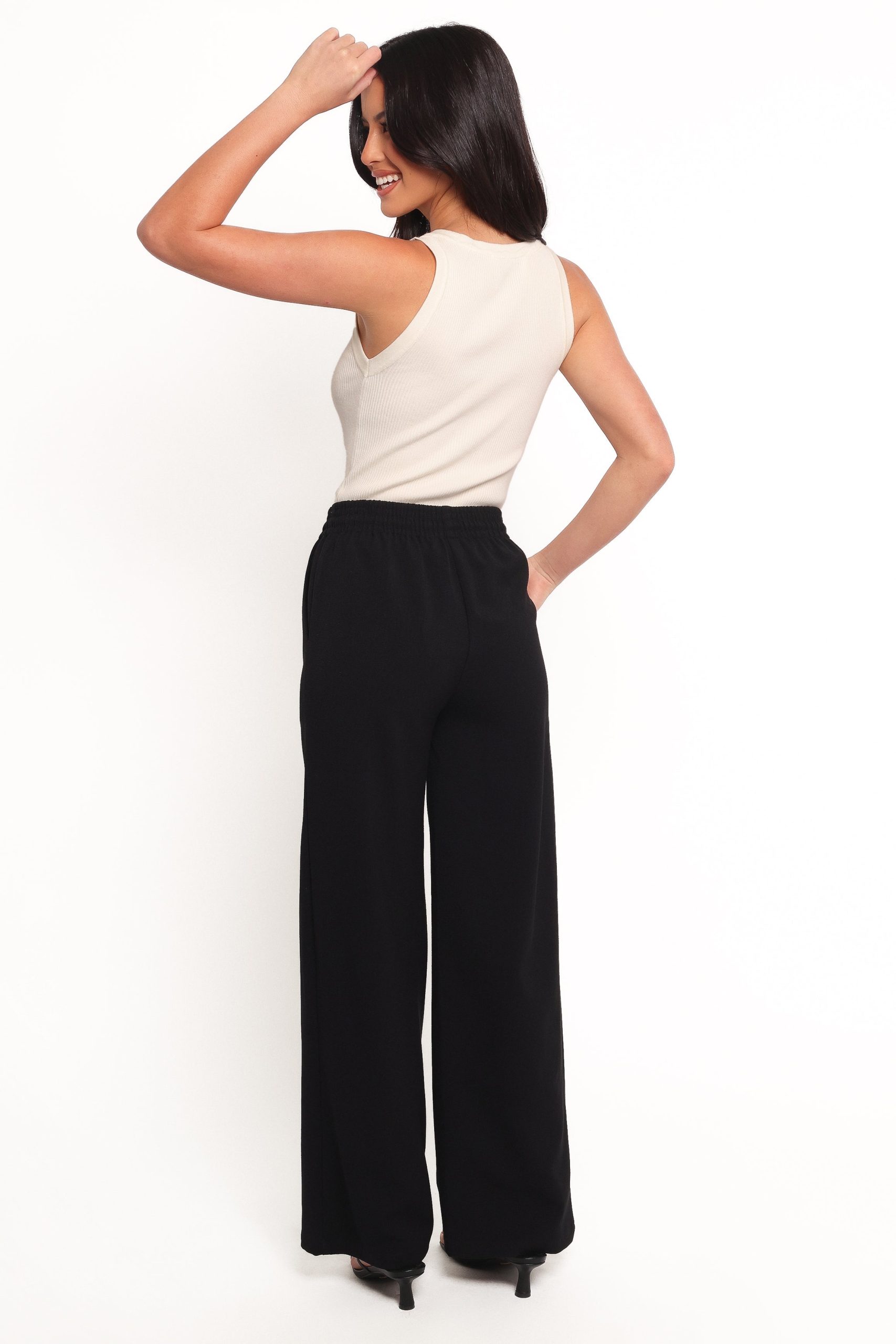 Cinch Wide Leg Crepe Pant - Black - Image 4