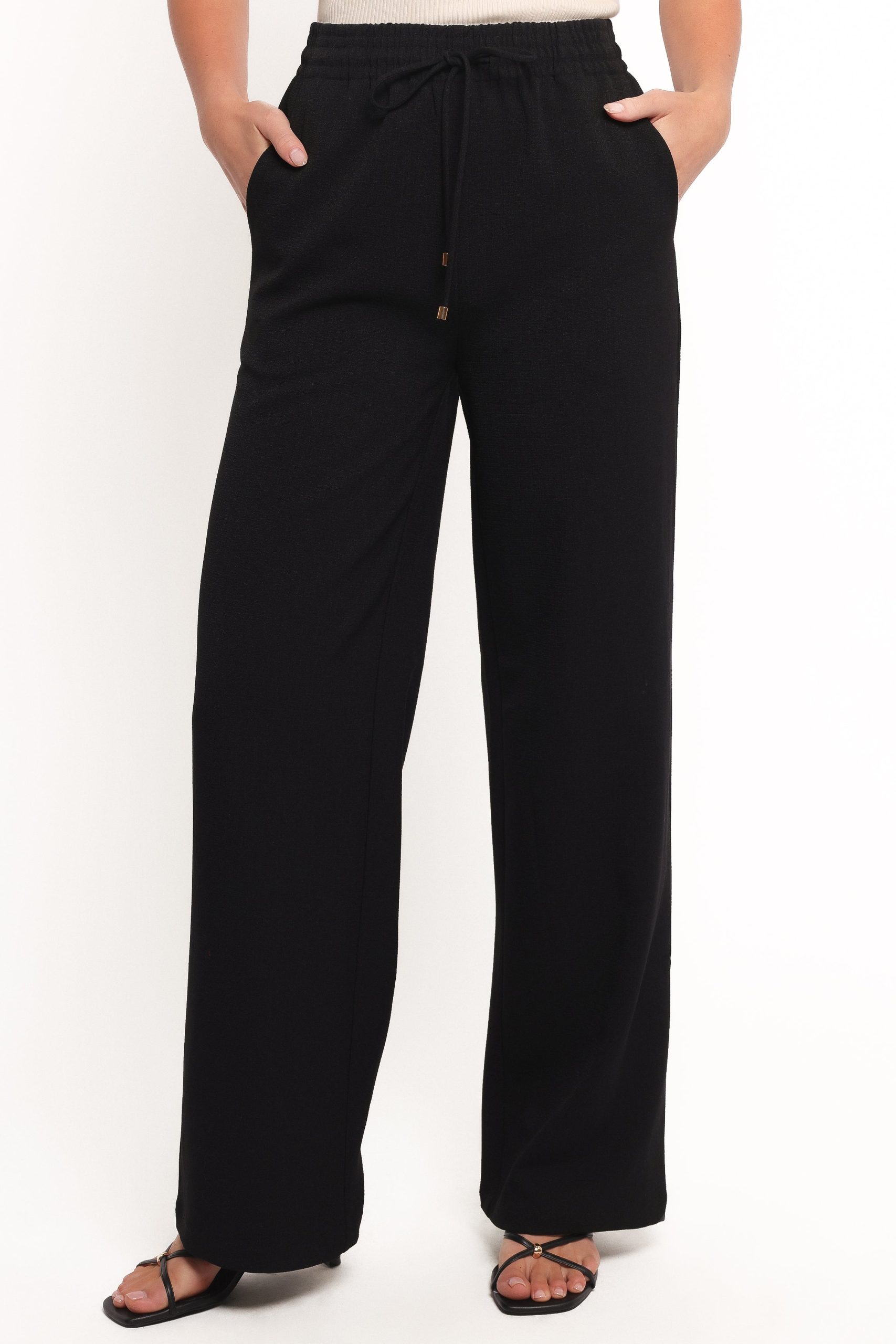 Cinch Wide Leg Crepe Pant - Black - Image 2