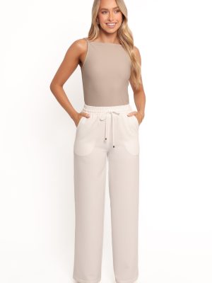 Cinch Wide Leg Crepe Pant - White
