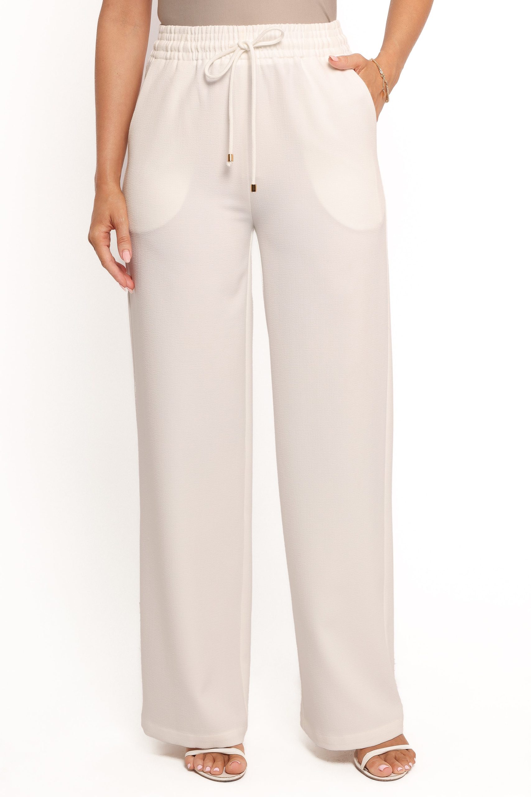 Cinch Wide Leg Crepe Pant - White - Image 2