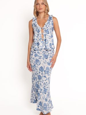 Claud Maxi Skirt - Blue White Floral