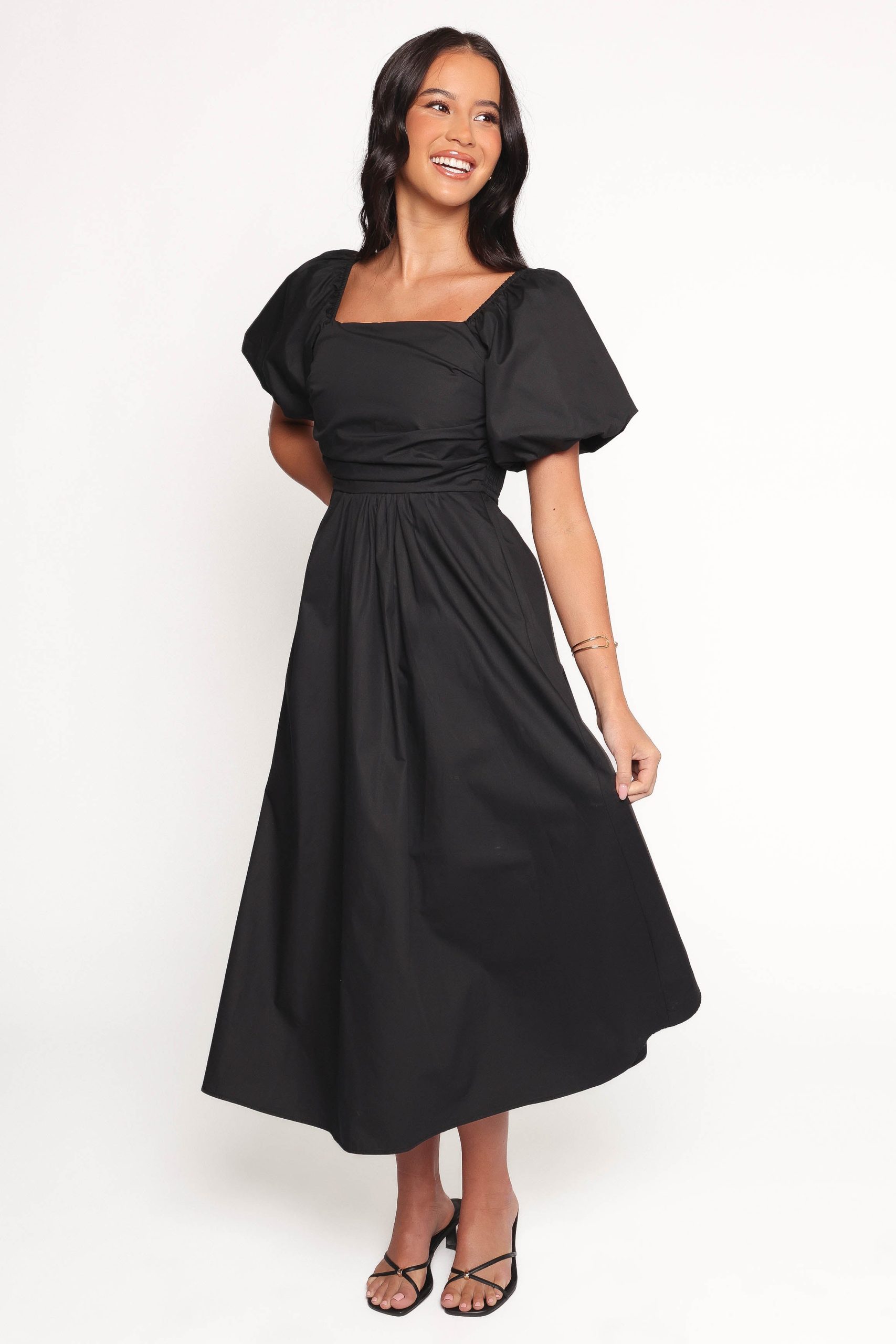 Clo Puff Sleeve Midi Dress - Black - Image 4