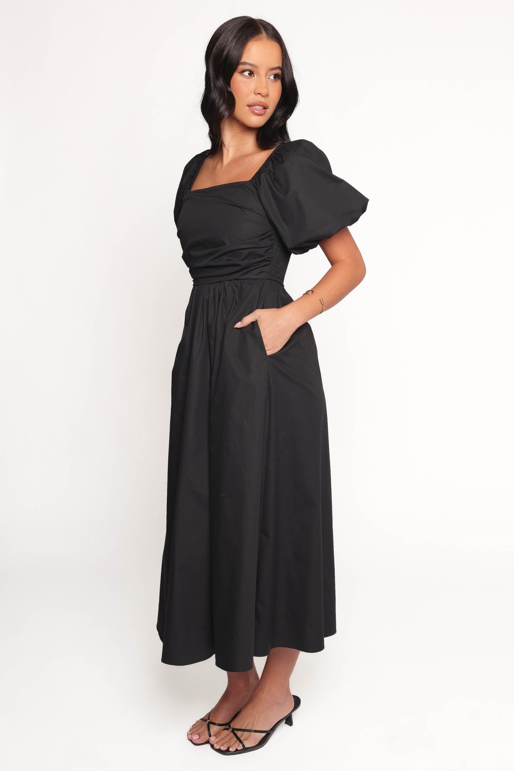 Clo Puff Sleeve Midi Dress - Black - Image 2