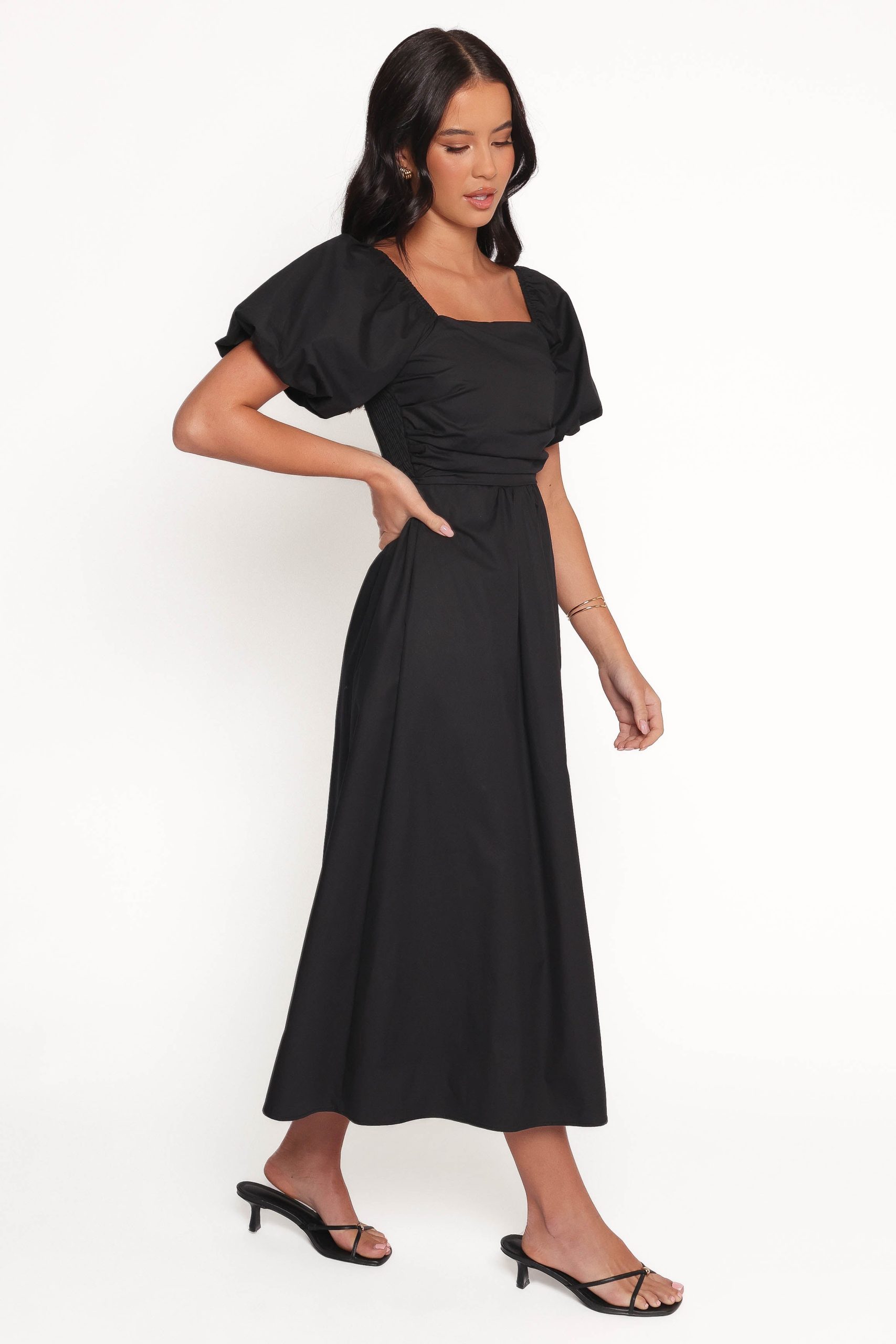 Clo Puff Sleeve Midi Dress - Black - Image 7