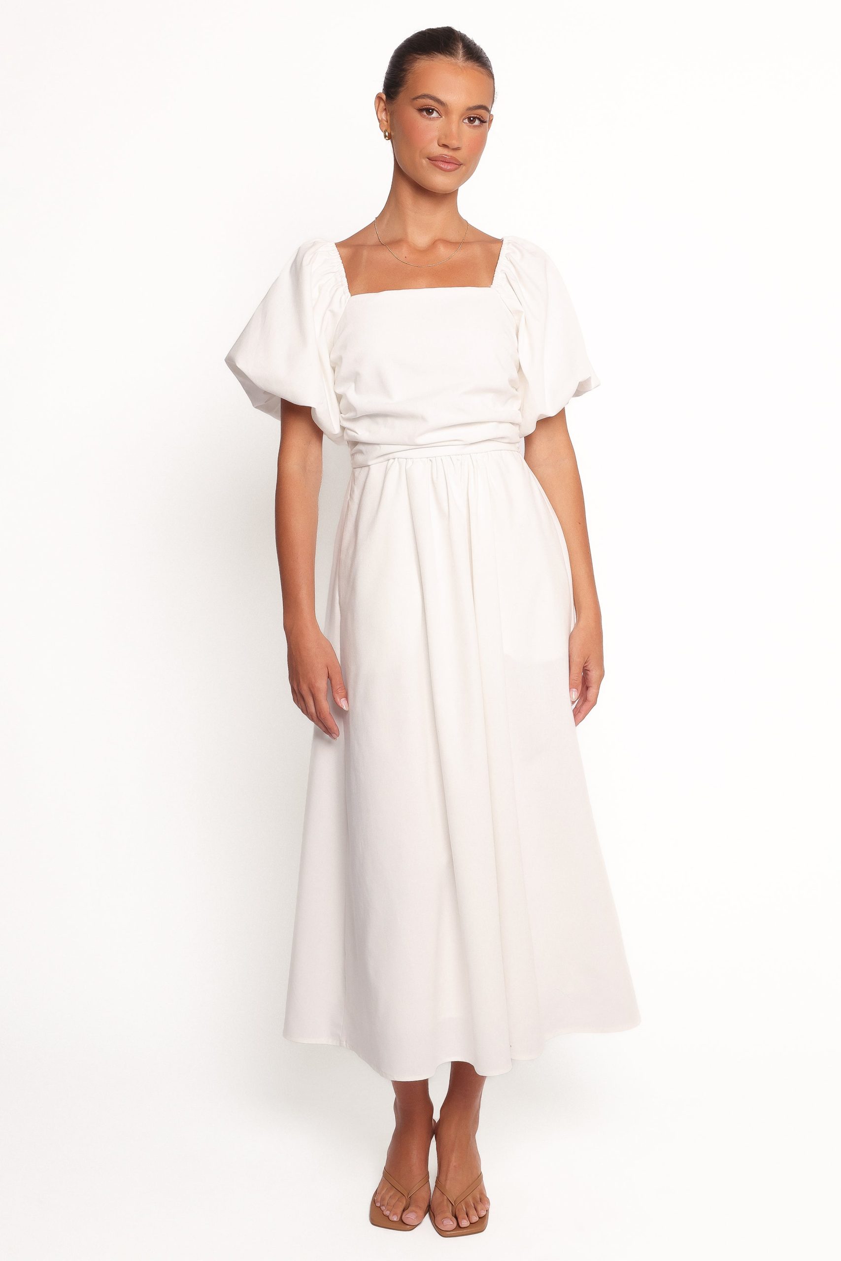 Clo Puff Sleeve Midi Dress - White - Image 7