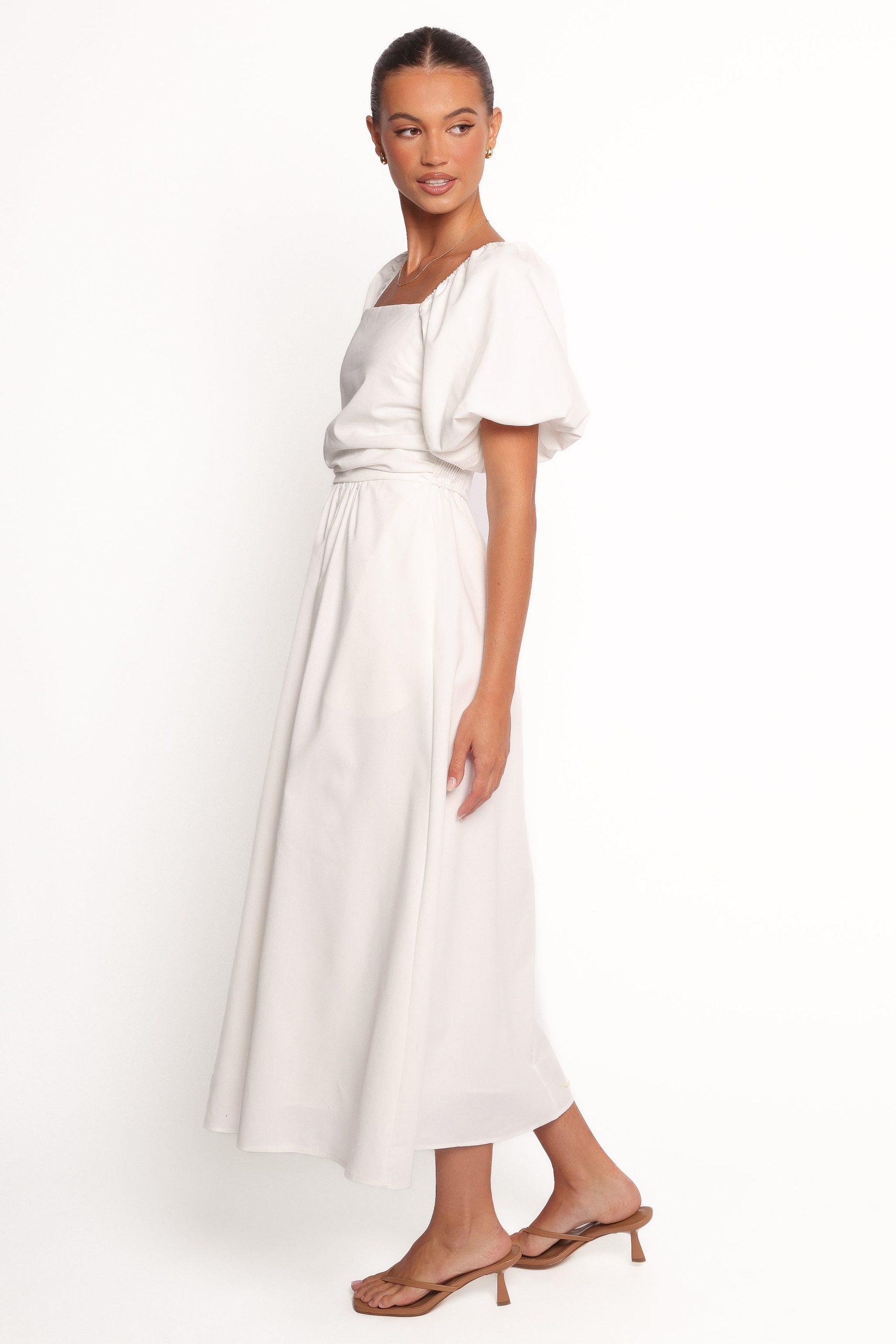 Clo Puff Sleeve Midi Dress - White - Image 4