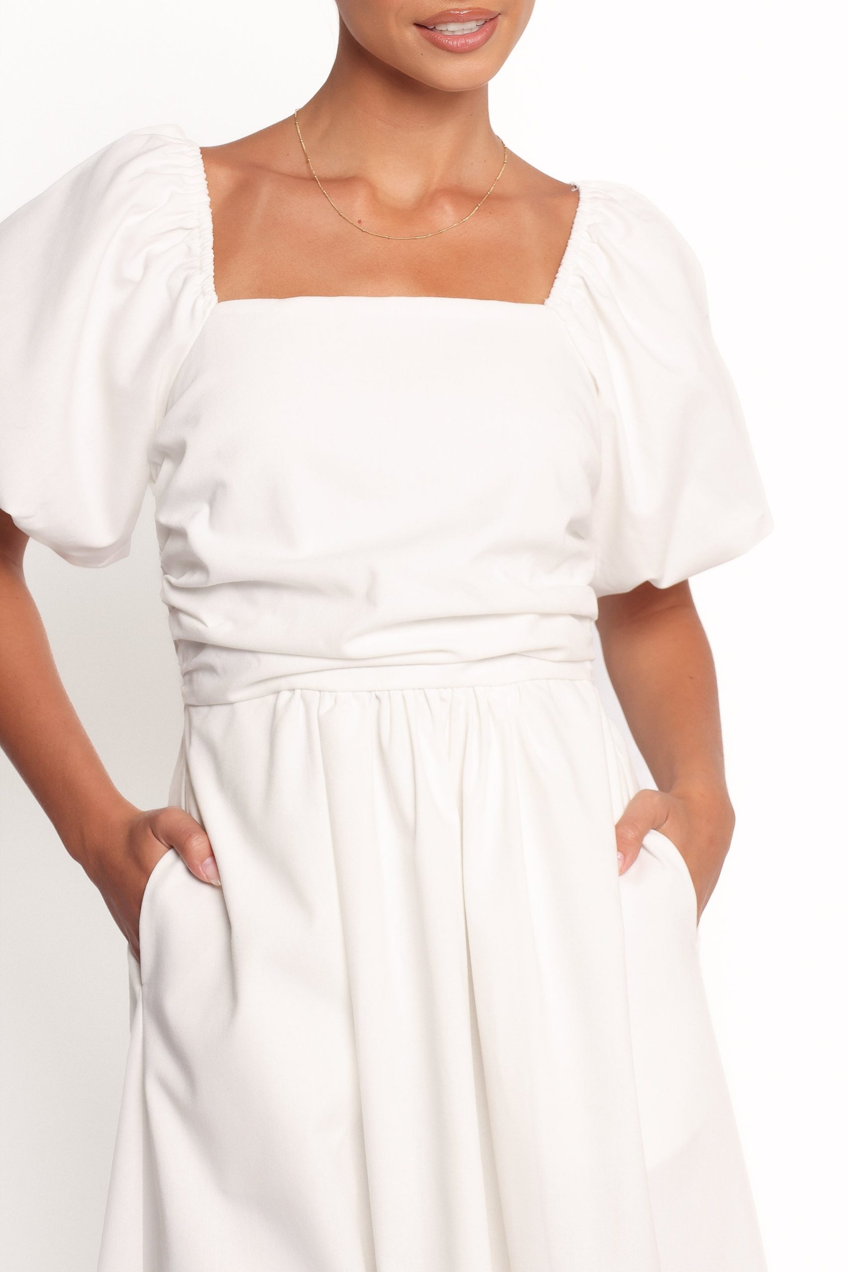 Clo Puff Sleeve Midi Dress - White - Image 3