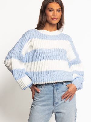 Courtney Thick Stripe Knit Sweater - Blue Cream