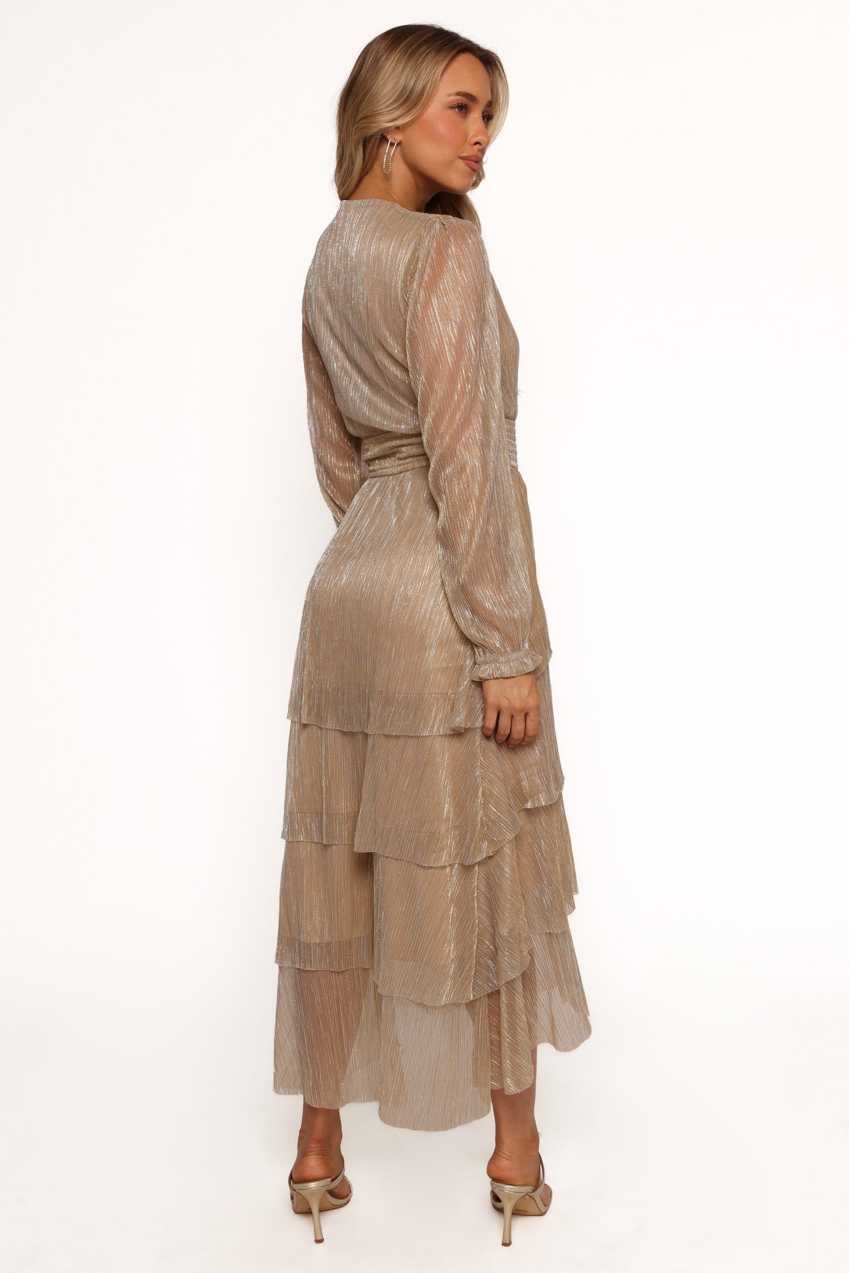 Cybil Pleated Tiered Midi Dress - Champagne Gold - Image 6