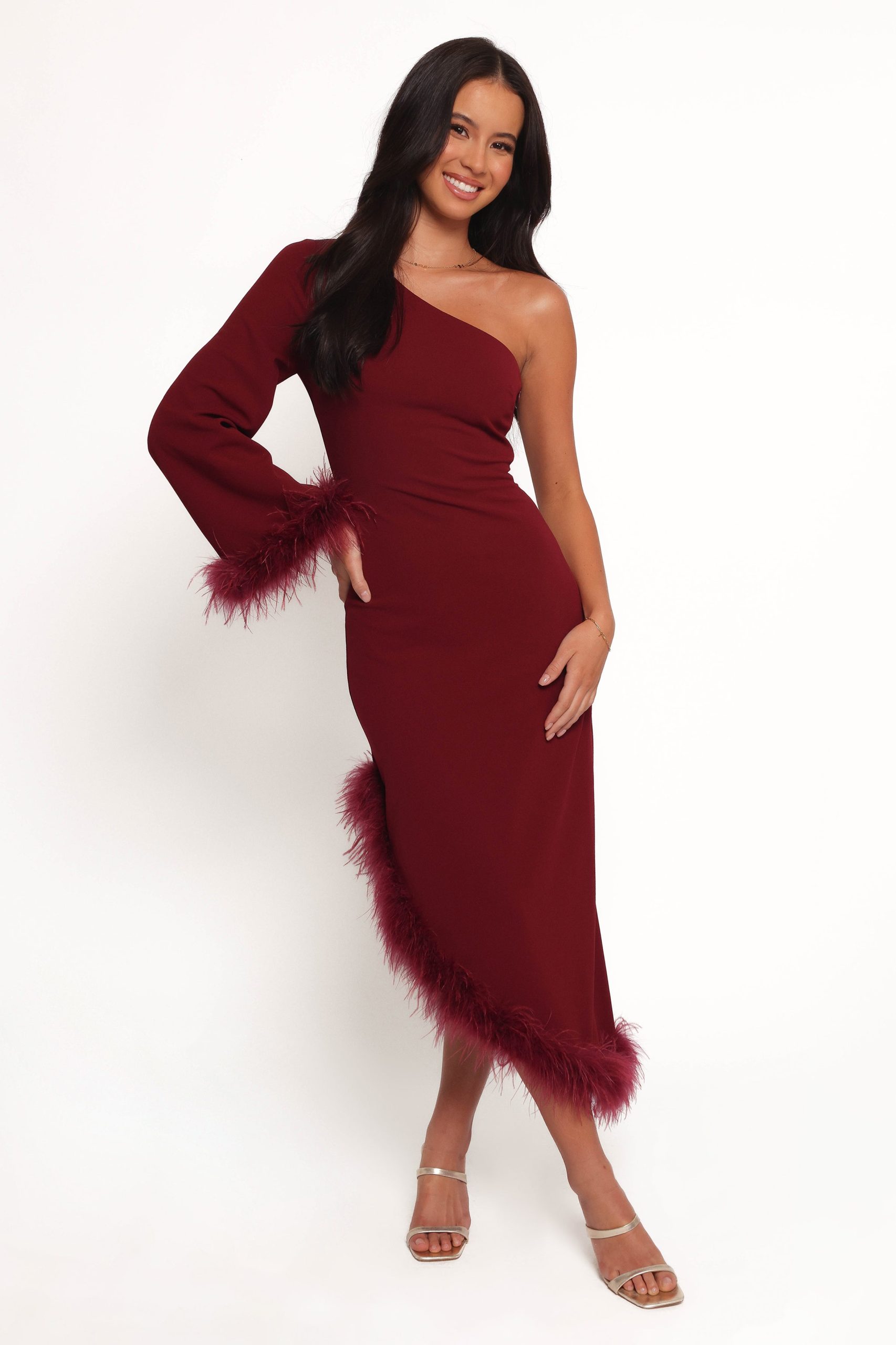 Dame One Shoulder Midi Dress - Deep Wine - Image 3