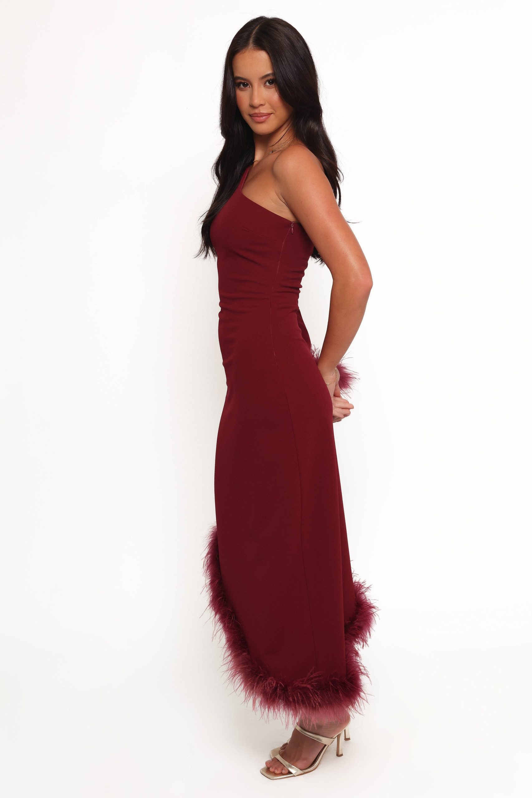 Dame One Shoulder Midi Dress - Deep Wine - Image 5