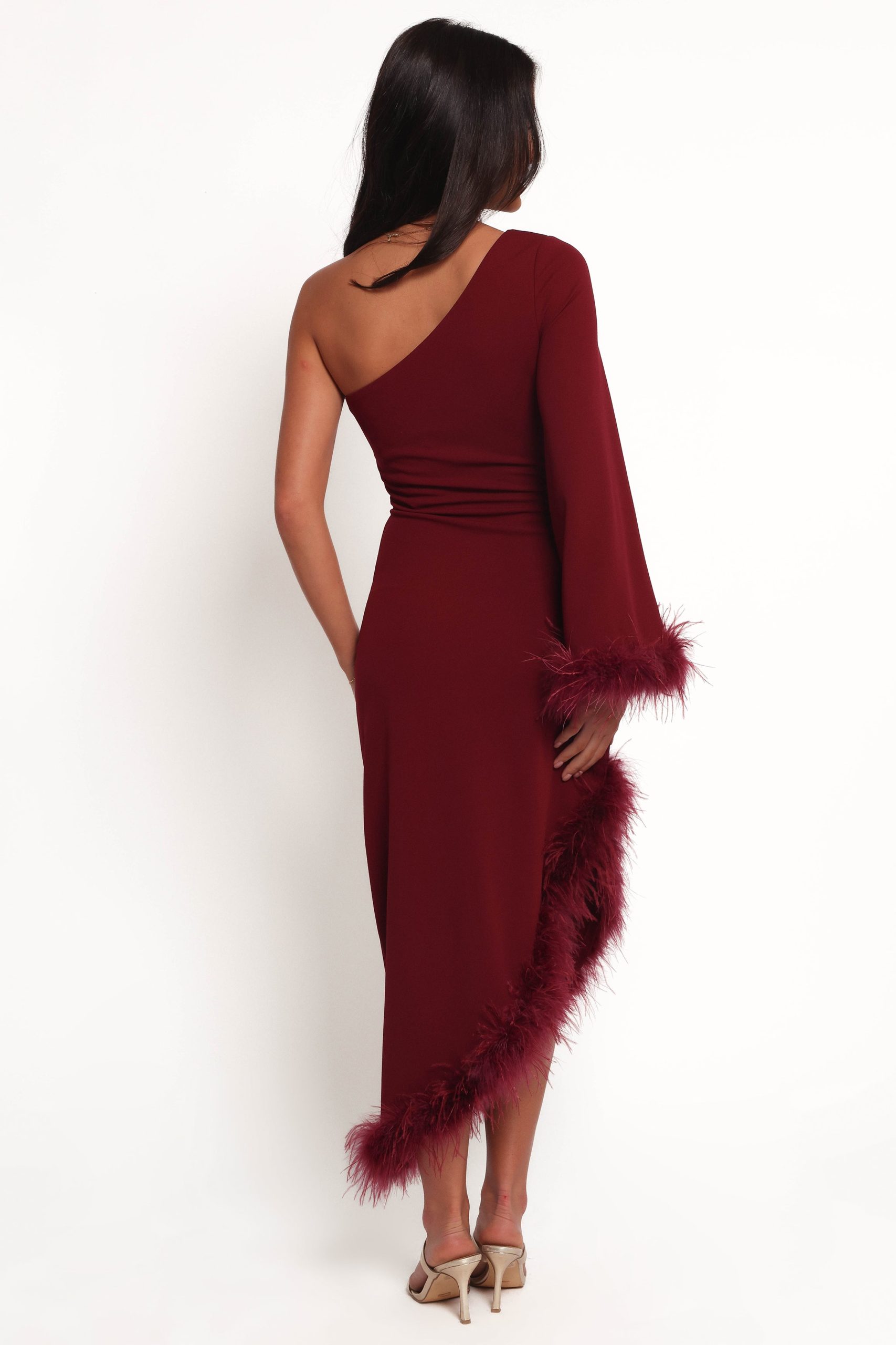 Dame One Shoulder Midi Dress - Deep Wine - Image 6